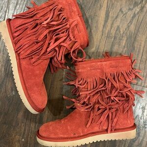 Ugg Koolaburra Fringe Suede Boots - Red